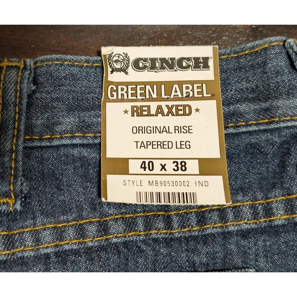 Cinch Green Label Relaxed Fit Jeans Mens 40x38 Tapered Leg Indigo MB90530002